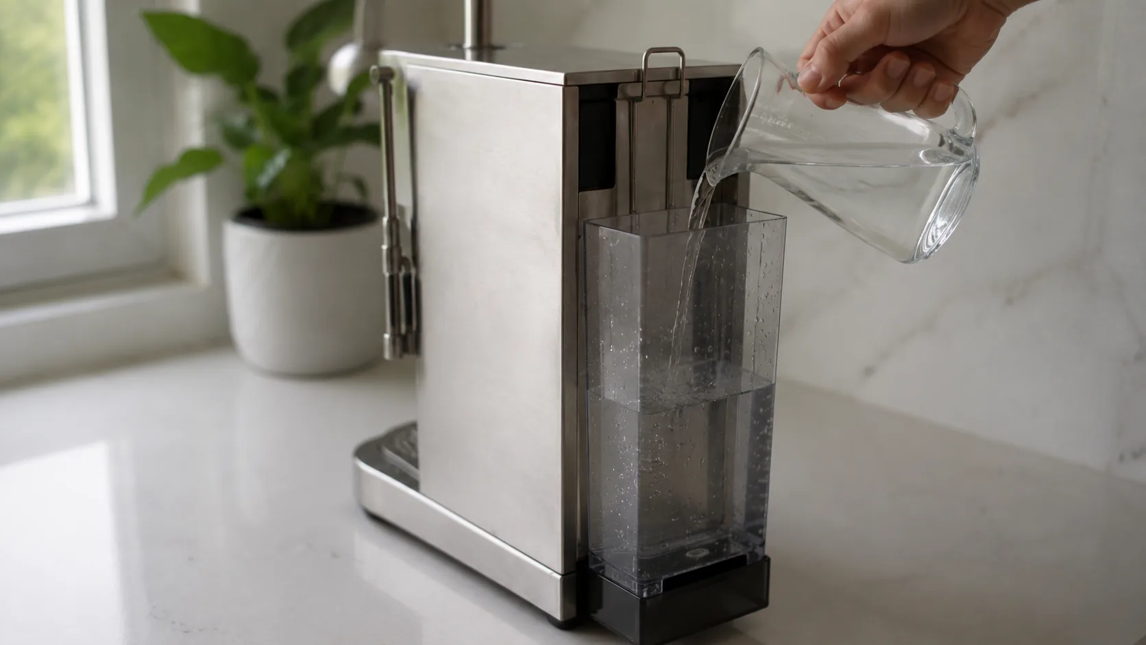 Refilling the rear water tank of a slim De'Longhi Dedica