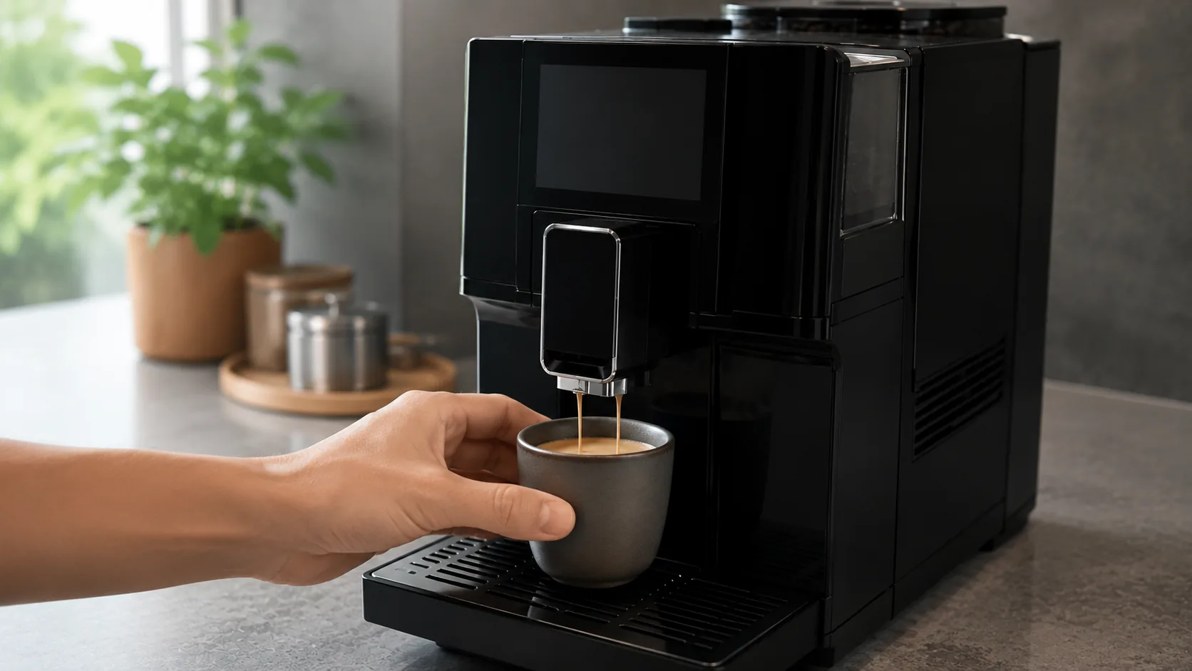 A cup of lukewarm coffee from a Jura E8 with no steam rising